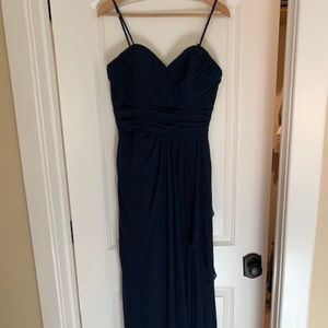 Bill Levkoff navy blue long bridesmaids dress